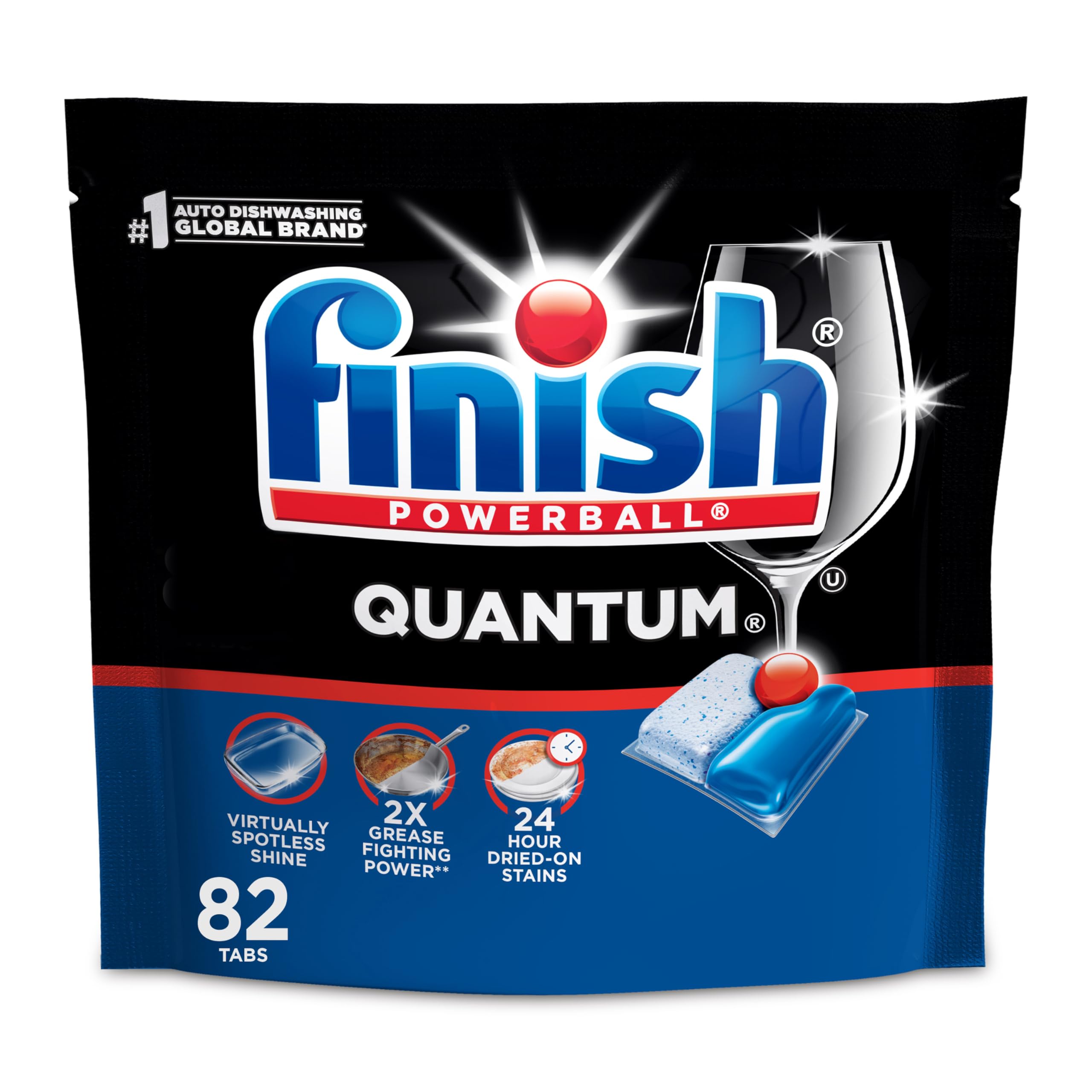 Finish Quantum Dishwasher Pods, No Pre-Rinse Dishwasher Detergent Soap Removes 24HR Dried-On Stain and Grease, Leaving a Virtually Spotless Shine, 82 Count
