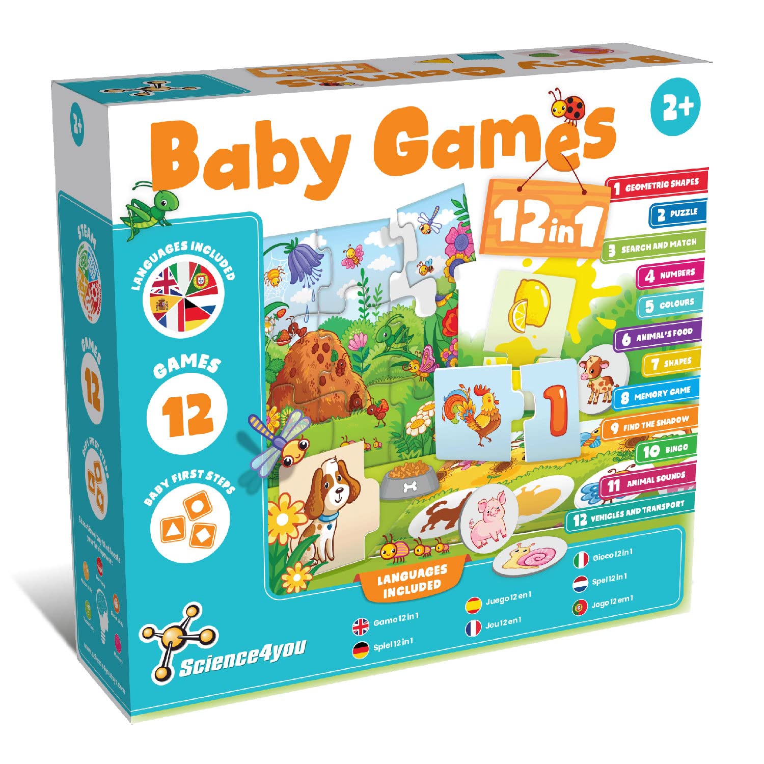 Science4you 12 in 1 Children's Games - 12 Family Board Games for Kids, Educational Toys for 2+ Year Old: Shapes, Numbers, Puzzles for 2 3+, Toys and Gifts for 2 3+ Year Olds Girls and Boys