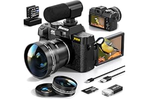 MONITECH Mo 4K Digital Cameras for Photography, 48 MP Vlogging Camera for YouTube with 180° Flip Screen,16X Digital Zoom,Flash & Autofocus,52mm Wide Angle & Macro Lens,2 Batteries,32GB SD Card(S100,Black)