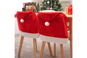 JOYIN 4 Pcs Christmas Chair Cover, Red Santa Hat Chair Slipcovers for Christmas Holiday Festival Decoration, Santa Claus Chair Back Covers, Xmas Indoor Decor Ornaments Set