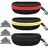 ZONLY 3 Pack Sunglasses Case Portable Travel Zipper Eyeglasses Case Hook With Cleaning Cloth