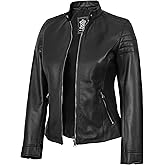 Blingsoul Cafe Racer Leather Jacket Womens - Real Lambskin Leather Jackets for Women
