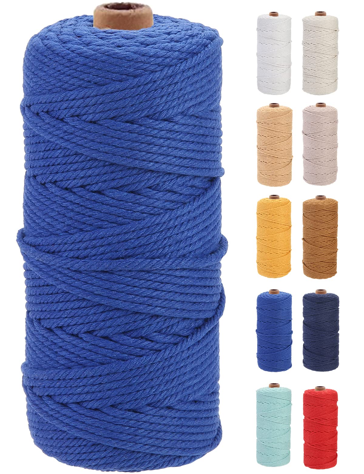 GOHOF Macrame Cord 3mm x 100m Premium Cotton Macrame Rope, 4 Strand Twisted Soft Cotton Cord, One of The Most Perfect Materials for Macrame Art, Cotton String Without Chemicals (Dark Blue) — image 1