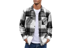 COOFANDY Men's Flannel Shirts Casual Button Down Plaid Shirt Jacket Long Sleeve Fleece Shacket with Pockets