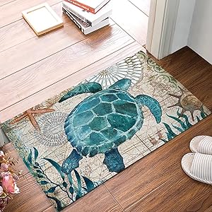 Watercolor Sea Turtles Door Mat Indoor Outdoor Non-Slip Rubber Entrance Mats Rugs for Bathroom/Front Doormat(Ocean Animal)