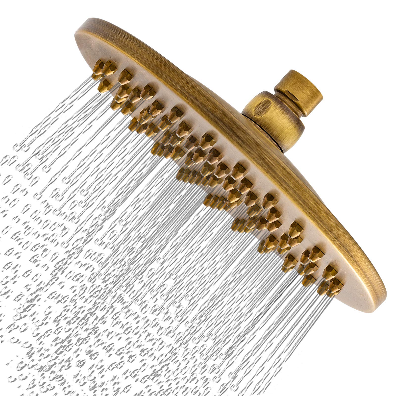 Aopoy Antique Brushed Brass Round Fixed Shower Head 8 Inch Rainfall Shower Heads with Filter Suitable for Bathroom Shower Easy Installation with Swivel G1/2 Ball Connector Bronze Vintage Style