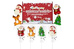 4E's Novelty 24 Pack Christmas Lollipops Santa, Snowman, Reindeer, Tree, Christmas Lollipops Individually Wrapped Bulk, Candy Suckers, Stocking Stuffer Candy for Kids & Adults