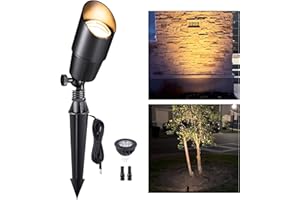 Gardenreet Landscape Spotlights Low Voltage - Brass Outdoor Uplight LED 12V, Wired Spot Lights IP65 Waterproof, Black for Exterior Garden Yard Tree House with 5W 2700K Warm White MR16 Bulb