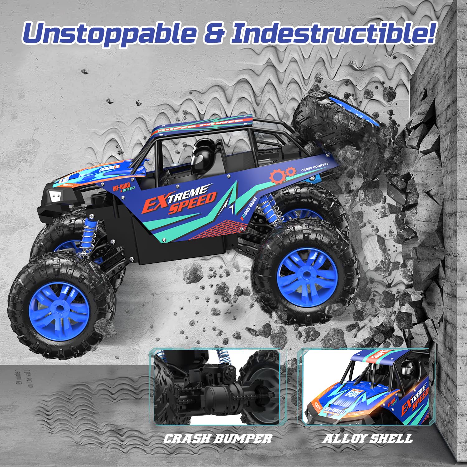 DEERC Große ferngesteuerte Autos 1:8 Off-Road-Monstertruck mit Realistischem Klang, 2,4 GHz 4WD Rock Crawler Spielzeug für jedes Gelände, 2 Batterien für 80 Minuten Spielen 4