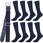 Zhehao 4 Pairs Youth Baseball Belt and Socks Combo Set Adjustable Softball Belt with Softball Sock Elastic Waist Belt for Boys Girls Navy Blue