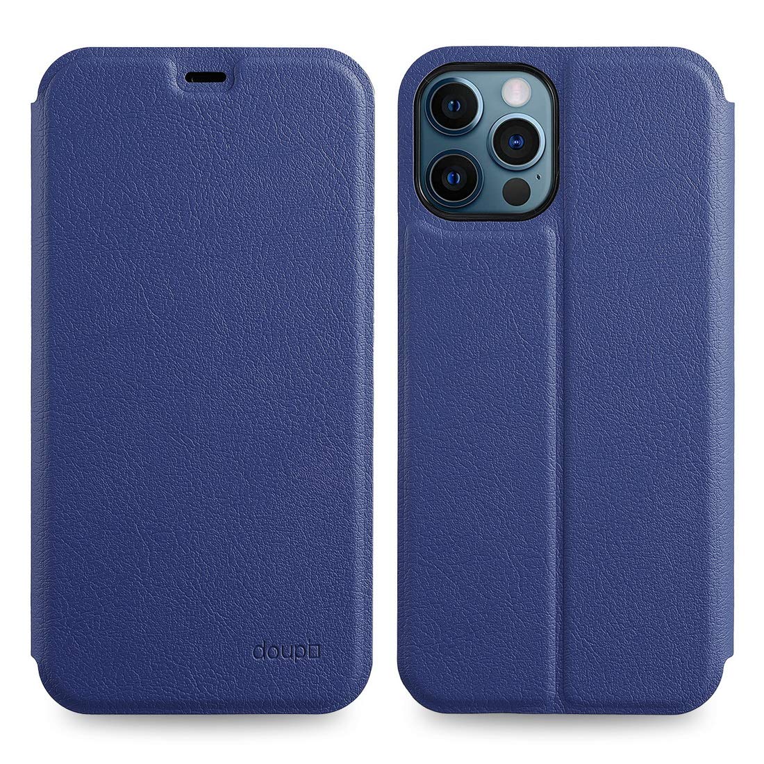 doupi FlipCase for iPhone 12 Pro Max (6.7 inch) - Deluxe Leatherette Magnet Book Style Screen Protector Stand Protective Flip Cover, dark blue