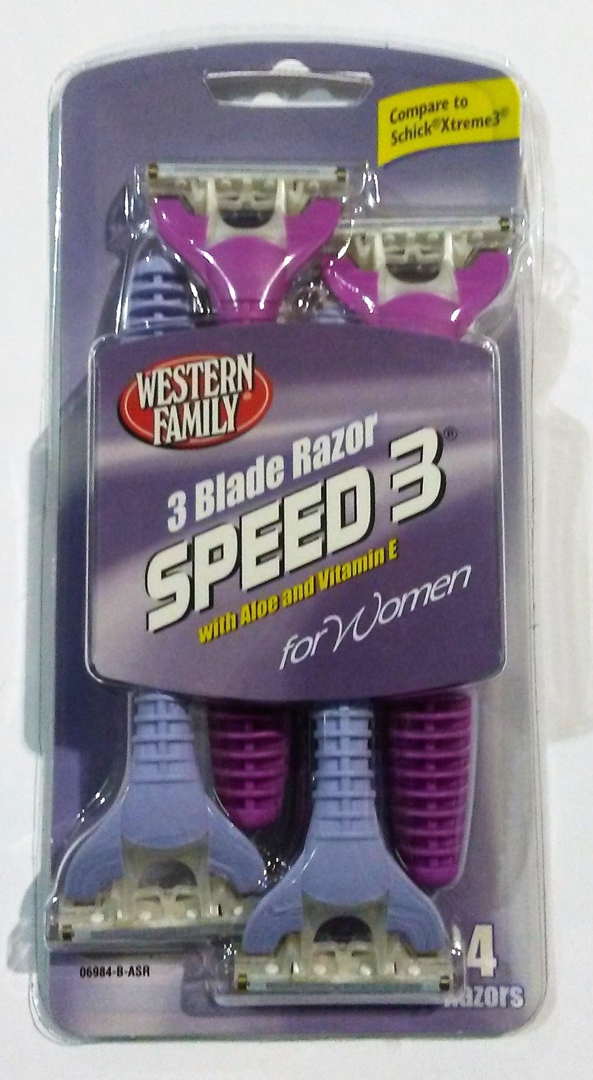 4 Pack Triple Blade Speed 3 with Aloe and Vitamin E Razors for Women by Western Family