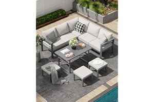 AECOJOY Aluminum Patio Furniture Set, 8 Seats Modern Outdoor Furniture with Adjustable Table, 7 Pieces Metal Conversation Sec