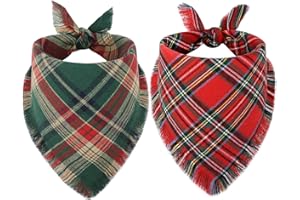 Vivifying Dog Christmas Bandana with Tassels Edges, 2 Pack Classic Plaid Triangle Dog Apparel & Accessories, Funny Holiday Pet Scarf Costume for Photo Prop, and Party Decor (Large, Red&Green)