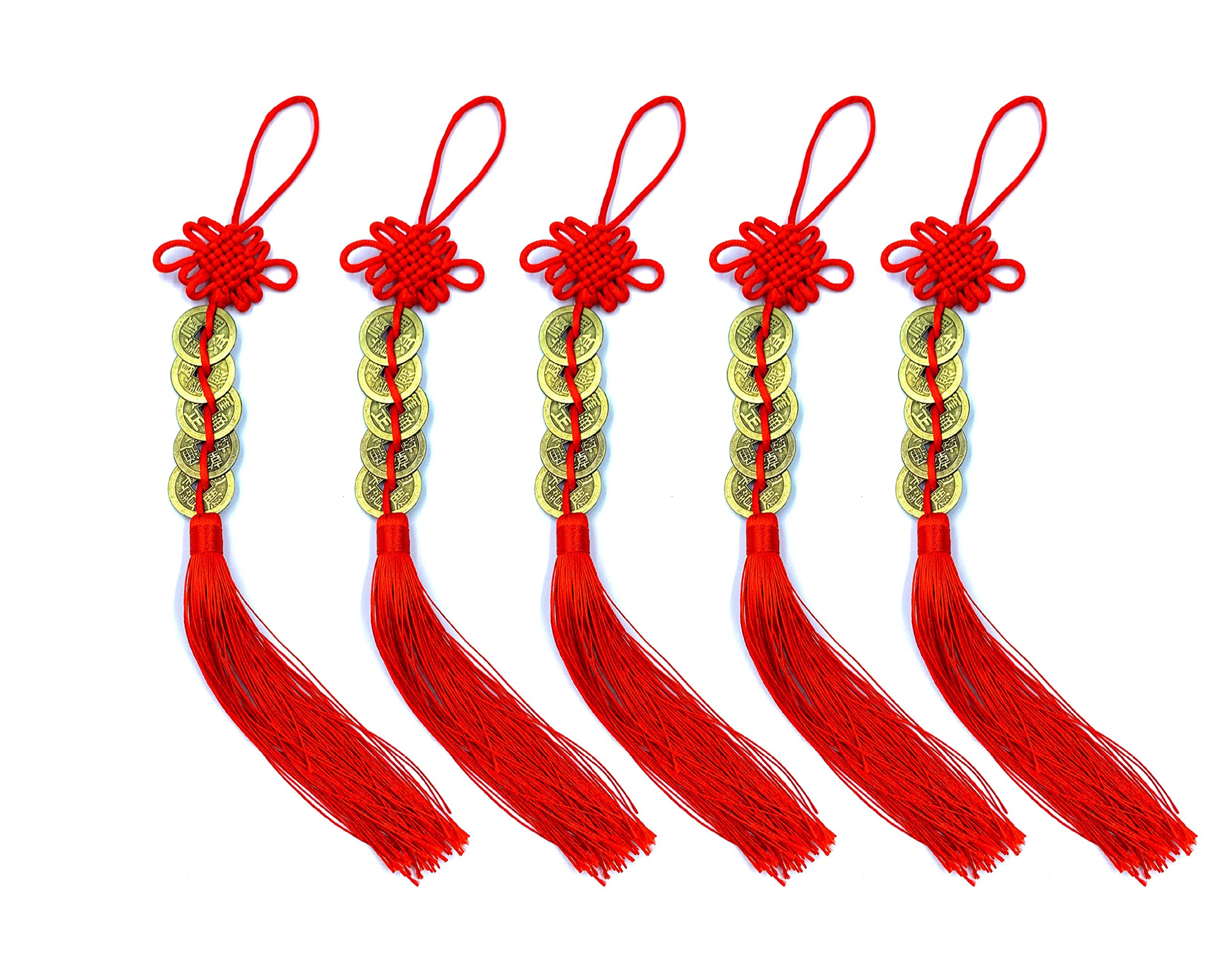 BOBOZHONG Chinese Knot Lucky Coins,5pcs Chinese Lucky Coins Feng Shui Coins I-ching Fortune Coin Good Luck Coins for Wealth and Success