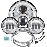 AlyoNed 7 inch Motorcycle LED Headlight 4.5" Fog Passing Lights DOT Kit Compatible with Harley Davidson Fat Boy Street Glide Heritage Softail Road King Switchback Electra Glide Ultra Classic Chrome