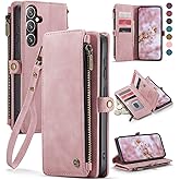 Defencase Compatible with Samsung Galaxy S23 FE 5G Case Wallet with RFID Blocking Card Holder for Women Men, PU Leather Magnetic Snap Flip Zipper Strap Wallet Phone Case Fit for Galaxy S23 FE 5G, Pink