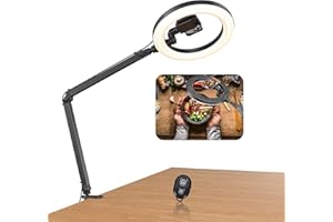 JJ JIANJIN 10 INCH RGB Ring Light,Overhead Camera Mount and Phone Holder,Desktop Ring Light with Clamp for Photography/Makeup/Live Stream Video/YouTube,Live Stream Cooking Nail Video