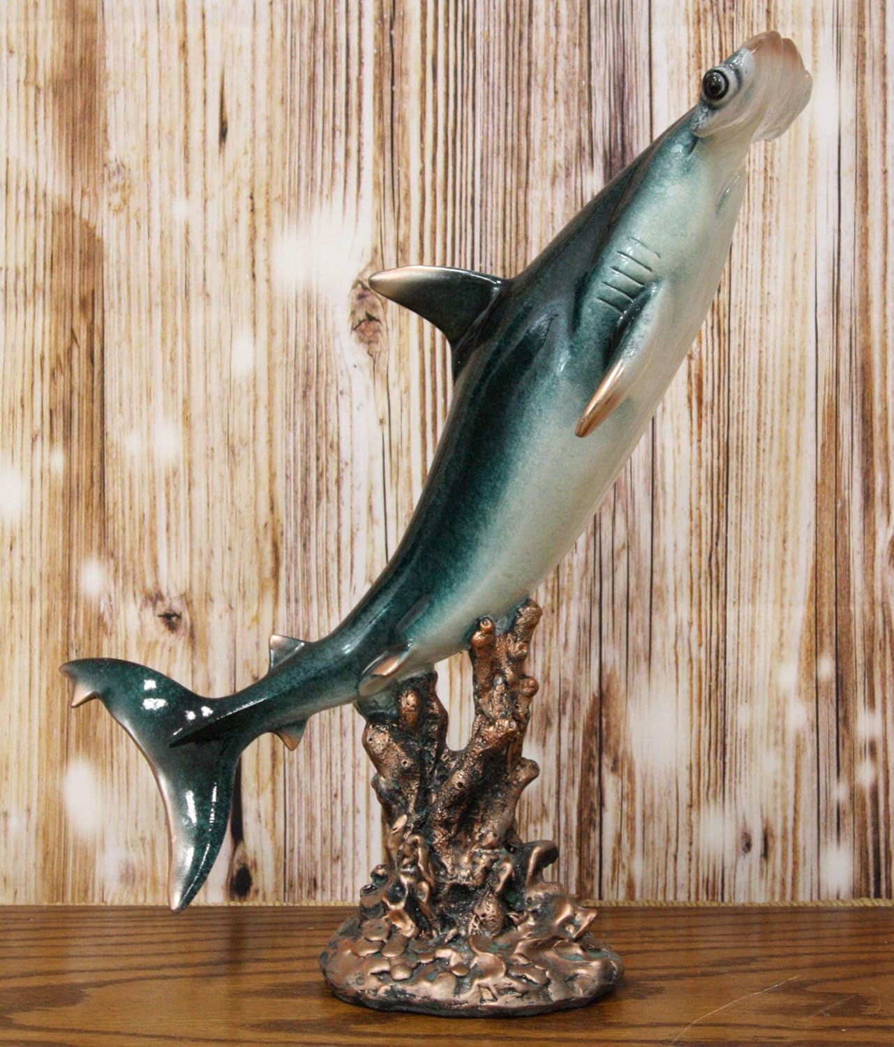 Ebros Gift 16.25" Tall Large Nautical Ocean Marine Beach Coastal Predator Hammerhead Shark Swimming Over A Coral Pillar Statue Deep Blue Sea Apex Hunter Sharks Fish Figurine Home Decor Accent
