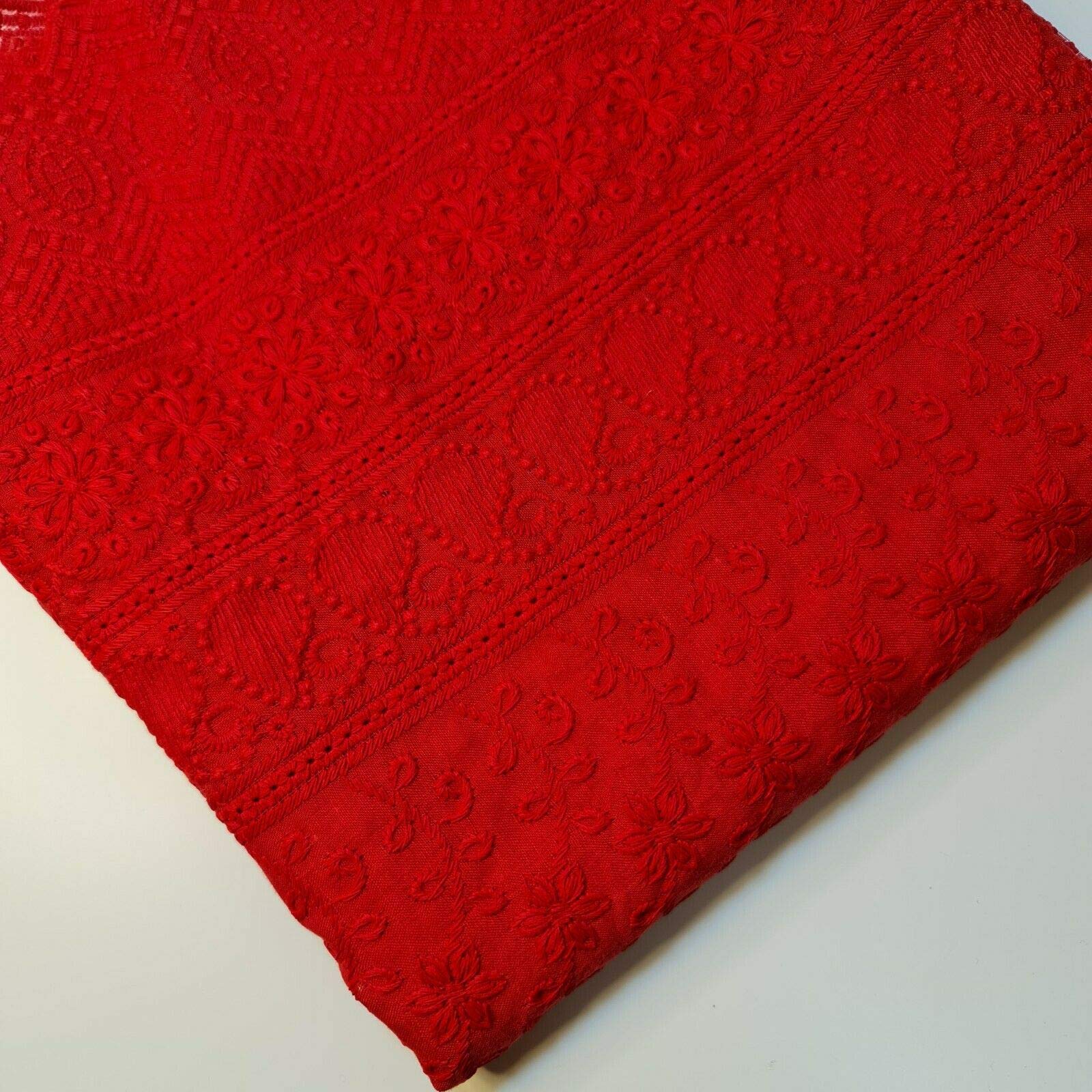 New Spring 100% Cotton Lawn Broderie Anglaise Embroidery Dress Craft Fabric 44" (1 Meter, Red)