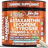 Solar Skin Astaxanthin Tanning Supplement Lycopene L-Tyrosine Vitamins A C D E, PABA Beta Carotene Selenium Grapeseed Extract Omega 3 Flax Seed Copper Capsules by Clea Nutra
