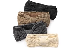 DRESHOW 4 Pack Twisted Knit Headbands Thick Cable Crochet Turban Ear Warmer Knotted Head Wraps Fleece Lined Headbands for Wom
