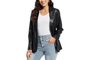 Fahsyee Women's Faux Leather Blazer Jackets, Motorcycle Oversized Moto Biker Coat Vegan Pleather Fashion