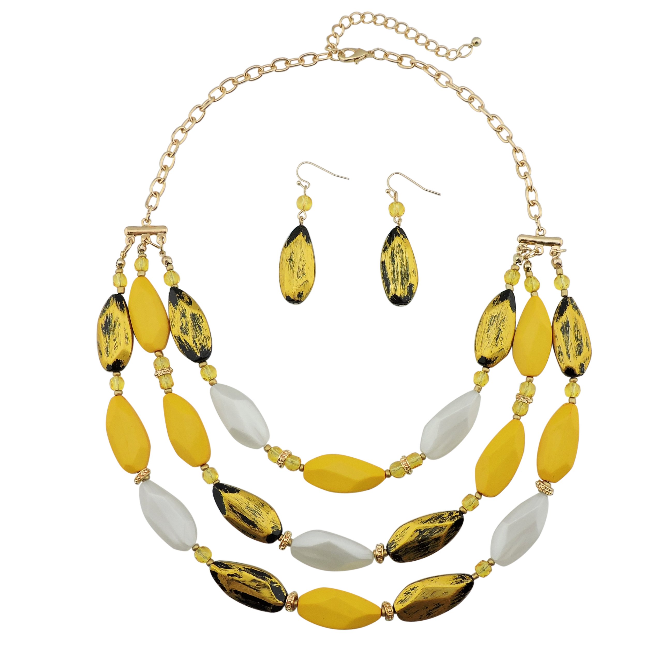 Bocar Layered Statement Bead Necklace and Earrings Yellow Costume Jewellery Set for Women Gift (NK-10077-yellow)
