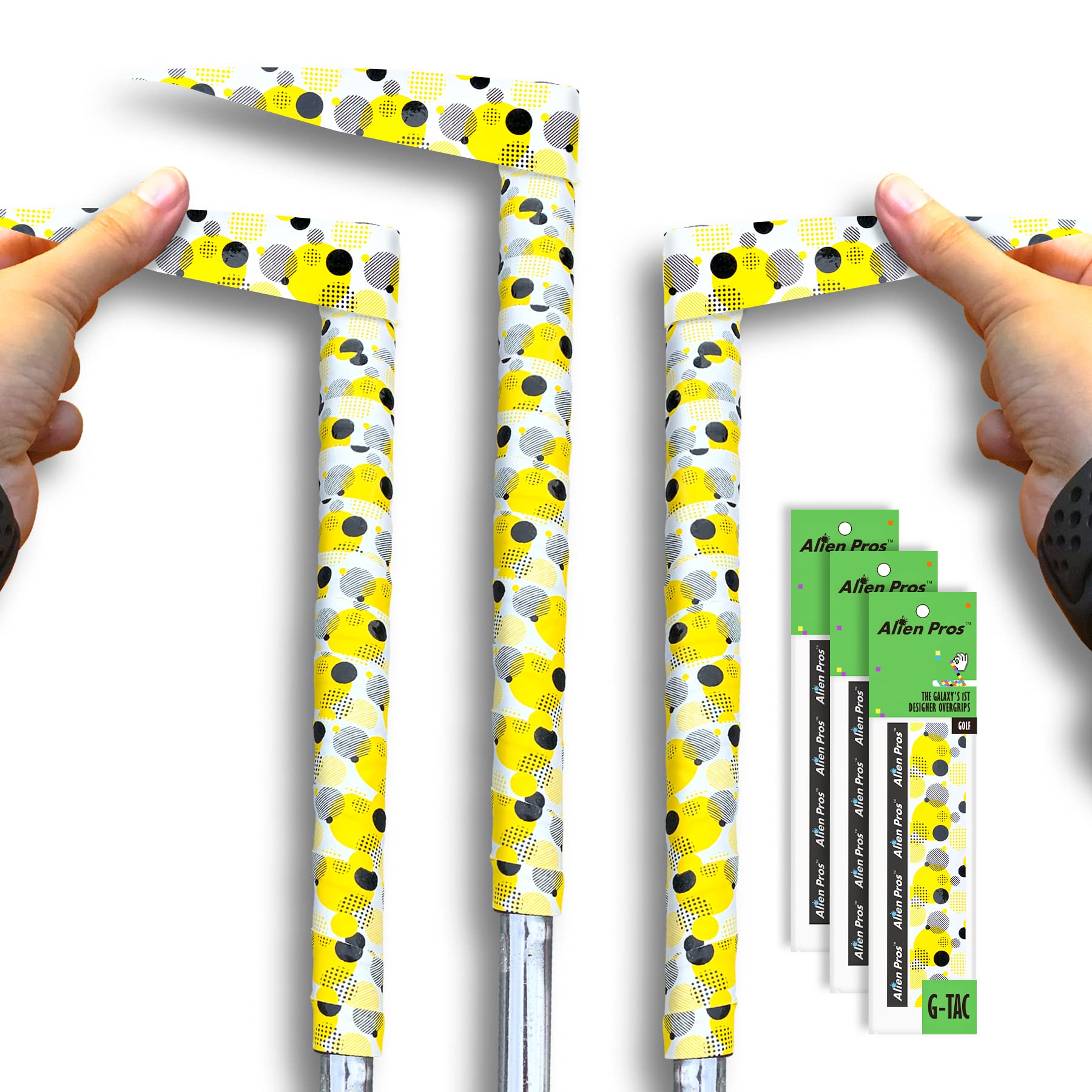 Alien Pros Golf Grip Wrapping Tapes (3-Pack) - Innovative Golf Club Grip Solution - Enjoy a Fresh New Grip Feel in Less Than 1 Minute (3-Pack, Yellow Montage)
