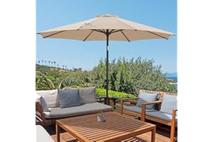 wikiwiki 10 FT Patio Umbrellas Outdoor Table Market Umbrella with Push Button Tilt/Crank, Fade Resistant Waterproof POLYESTER DTY Canopy for Garden, Lawn, Deck, Backyard & Pool, Cream Beige