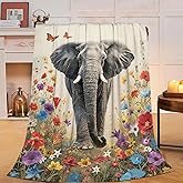 Elephant Blanket Floral Elephant Throw Blanket Soft Cozy Fleece Fuzzy Stuff Plush Flannel Gifts for Girls Women Boys Kids Adults 40''x50''