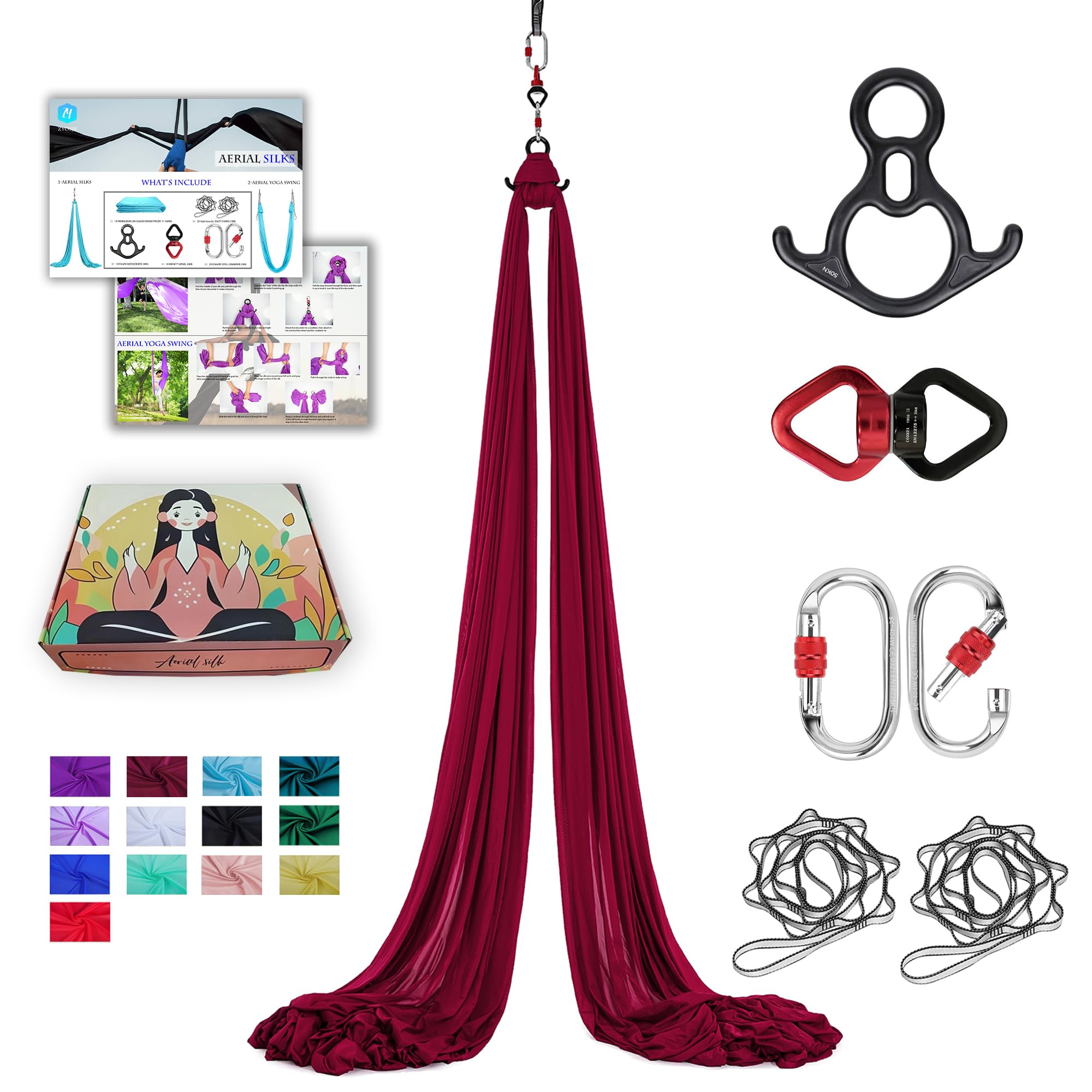 Photo 1 of ZYOsJK Aerial Silks 11 Yards Aerial silk set Yoga swing Premium aerial silk hammock aerial yoga silks for home or Acrobatic Flying Yoga (RED)