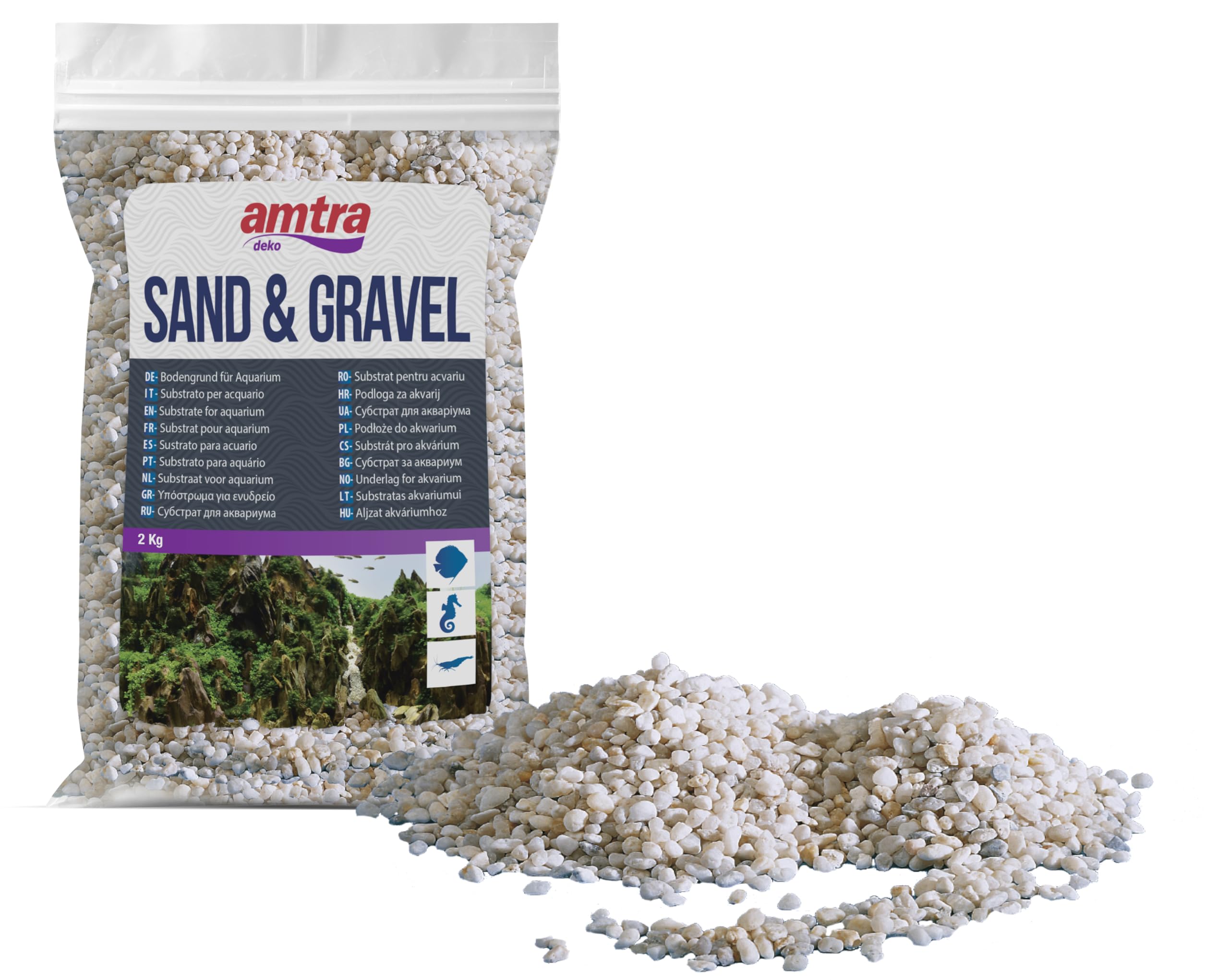AMTRA GRAVEL NOA - Natural aquarium gravel, decorative floor, white coarse grains size 2-5 mm, size 2KG