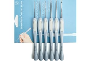 SensePeak Crochet Hook Set of 6 Pack, 1.8mm 2.0mm 2.5mm 3mm 3.5mm 4mm Ergonomic Stainless Steel Small Inline Pointy Crochet Hook for Arthritic Hands, Mother's Day Gifts for Mom