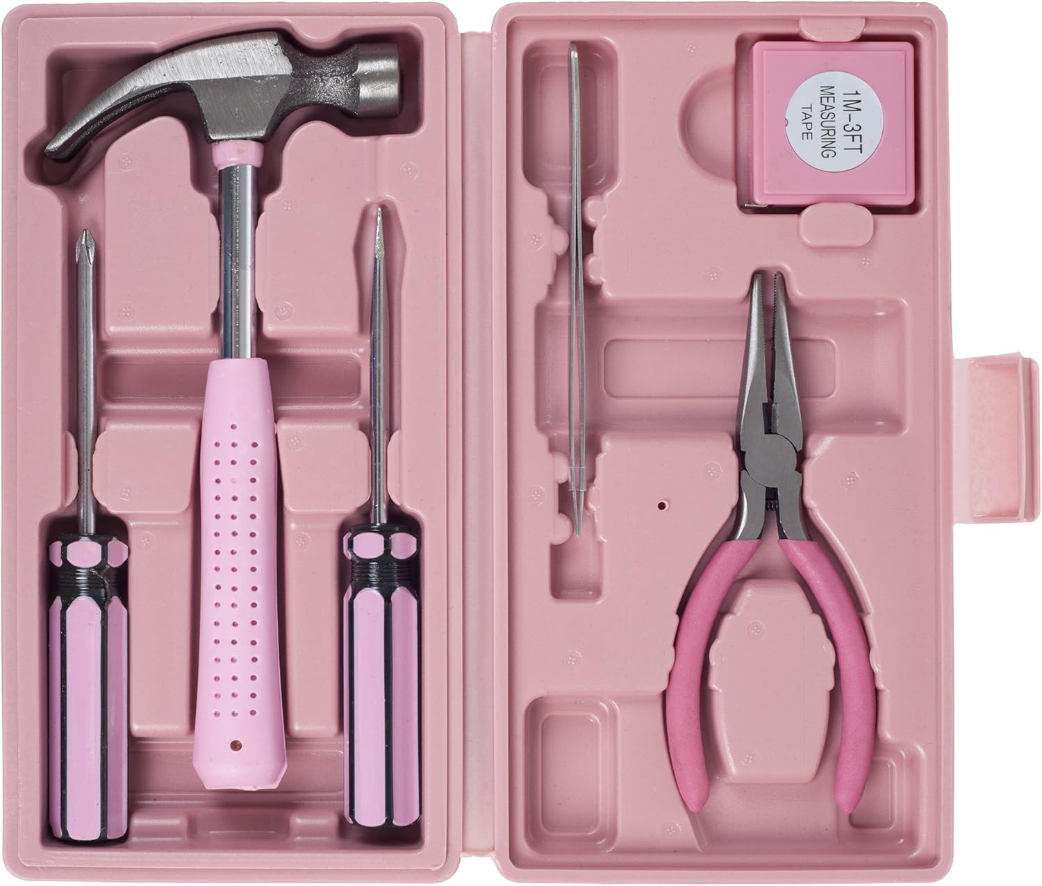 Household Hand Tools, Pink Tool Set - 9 Piece by Stalwart, Set Includes – Hammer, Screwdriver Set, Pliers (Tool Kit for the Home, Office, or Car) - - 