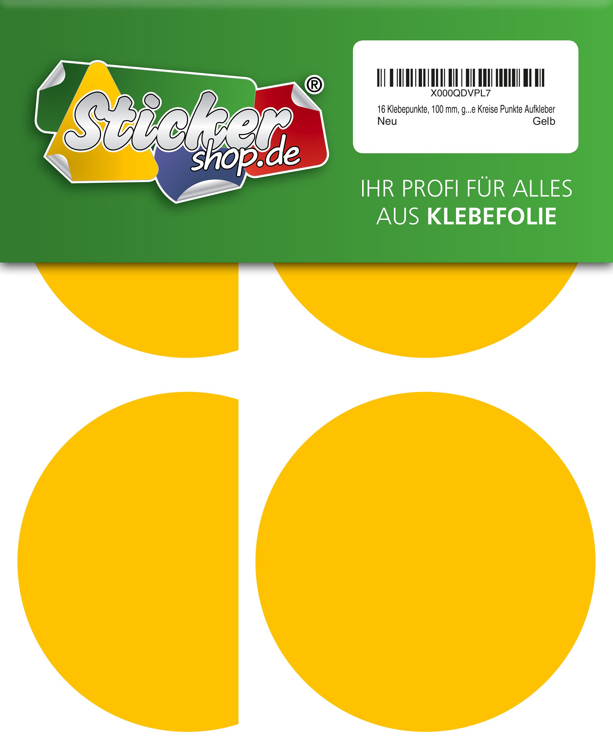 16 adhesive dots, 100 mm, yellow, made of PVC film, weatherproof, coding dots, circles, dots stickers