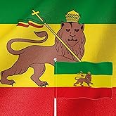 YongFoto Ethiopia Lion Flag 1x1.5ft Double Sided Burlap Ethiopian Rastafari African Four Sided Stitched Bright Vivid Color Durable Fade Resistant Weatherproof Celebration Garden Yard Wall Pole Sleeve