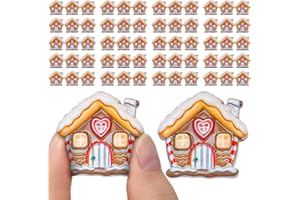 Realspring 60 Pcs Christmas Miniatures for Crafts Gingerbread House Decorations Christmas Miniature Figurines Mini Resin Gingerbread House for DIY Crafts Flatback Embellishment(Classic)