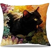 AgriFusion Tech Floral Black Cat Pillow Cover 18x18, Cats Lovers Lady Gifts for Mom Grandma, Black Cat in Colorful Floral Decorative Pillow Covers for Home Bedroom Living Room Office Decor