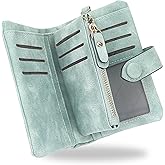 SNCCJ RFID Wallets for Women, Large Capacity Faux Suede Leather Small Womens Wallet with Wristlet (Light green)