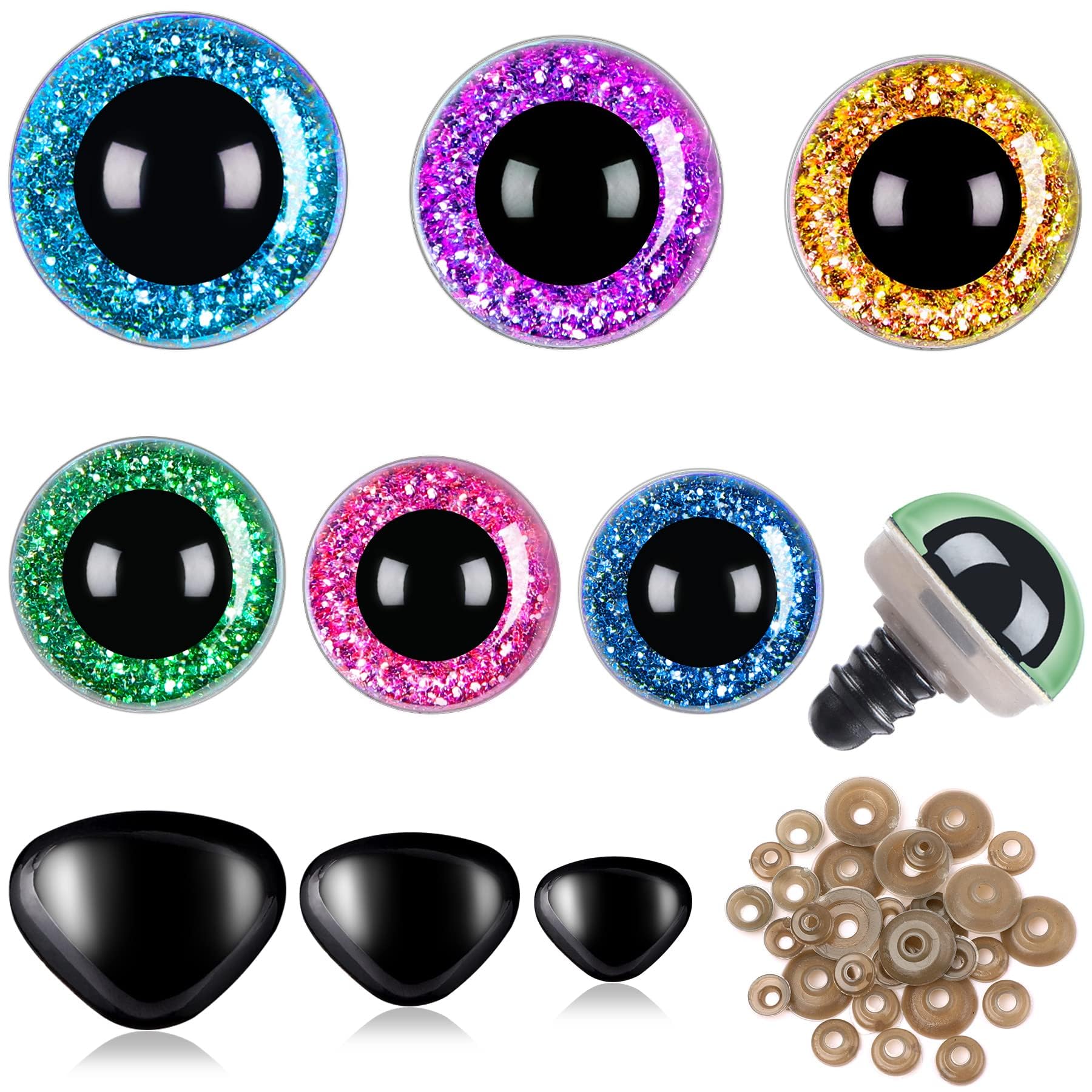 SANNIX 90pcs 10-20mm Large Safety Eyes and Safety Noses for Amigurumi Crochet Animals Chromatic Plastic Button Eyes for Sewing with Washers for Doll, Plush Toy, Teddy Eyes