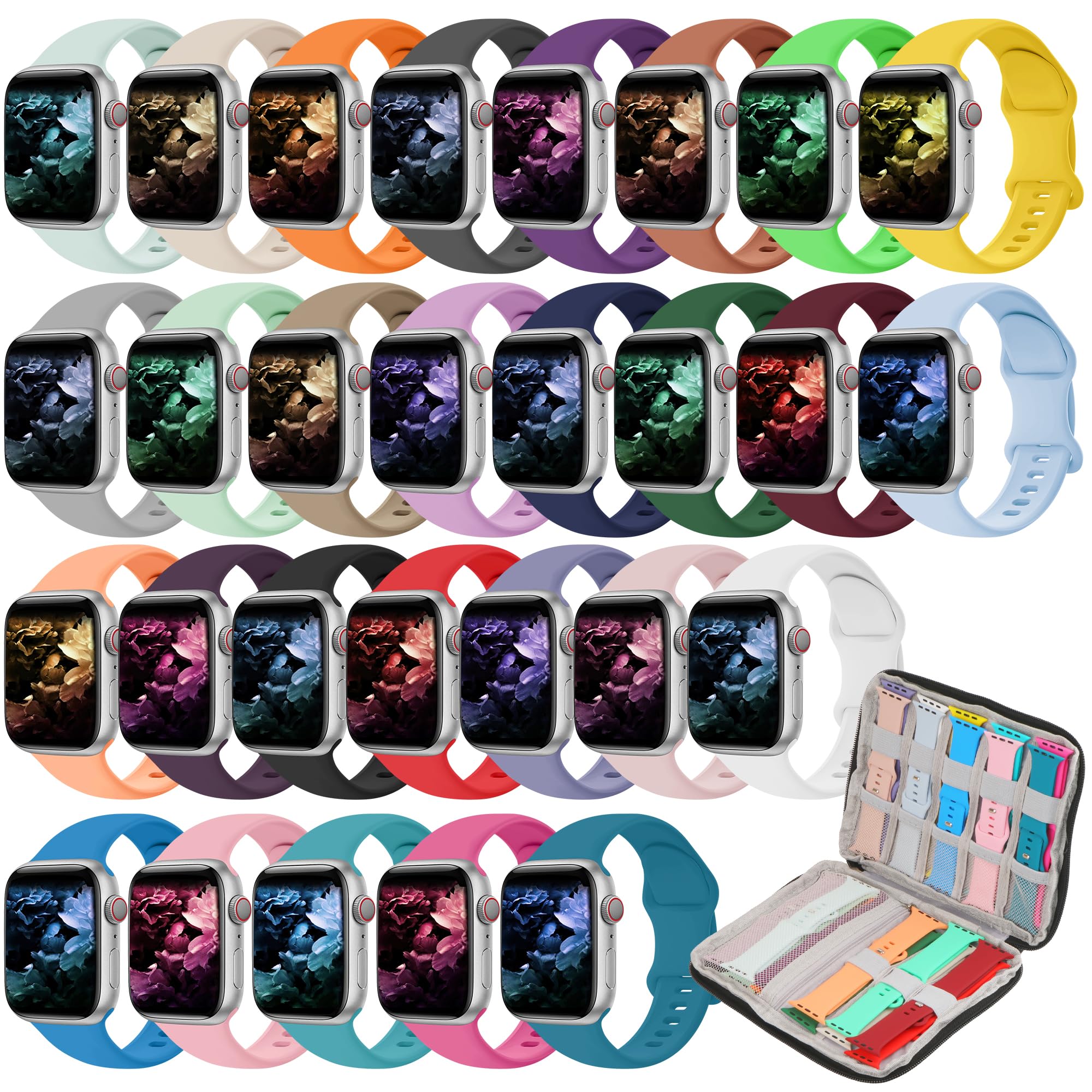 Kounlsyam 28 Pack Bands Compatible with Apple Watch Band 42mm(Series 11/10) 41mm 40mm 38mm for Women Men, Sport Silicone Strap with Watch Band Storage Case for iWatch Series 11 10 9 8 SE 7 6 5 4 3 2 1