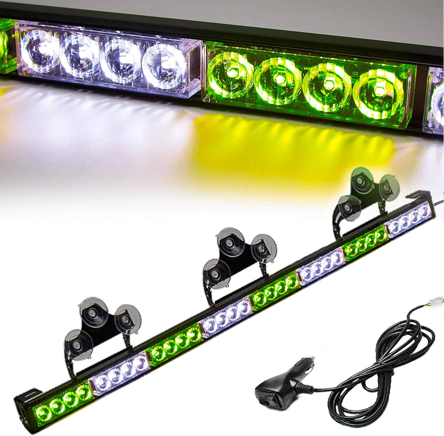 White/Green Emergency Strobe Light Bar 36 In 13 Flash Patterns Traffic