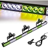 White/Green Emergency Strobe Light Bar 36 in 13 Flash Patterns Traffic Advisor Warning Hazard Windshield Safety Lights Bar with Cigar Lighter for Vehicles, Truck (35.5 Inch, White/Green 32 Led)