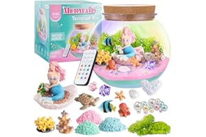 JOYEEMAX Mermaid Light-Up Terrarium Kit for Kids - LED Night Light Birthday Gift for Girls Ages 4 5 6 7 8-12 Year Old - Mermaid Toys for Girls - DIY Arts and Crafts Kit for Kids