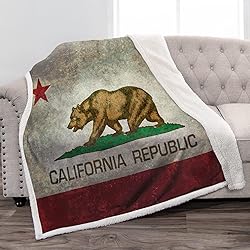 Jekeno California Vintage Flag Sherpa Blanket Print