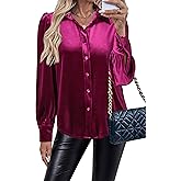 Newshows Women's Velvet Tops Dressy Casual Long Sleeve Smocked Work Blouses Trendy Blusas Elegantes Button Down Shirts