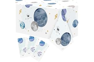 BkeeCten 3Pack First Trip Around The Sun Space Party Tablecloths Outer Space Theme Disposable Rectangle Table Cover Decorations for 1st Birthday Baby Shower Party Tablecover Supply, 86.6x51 Inch