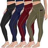 MIRITY Yoga Leggings with Pockets for Women - High Waist Tummy Control Pants for Workout Pack of 4