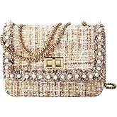 KERYHEBN Designer Chain Shoulder Purse for Women Trendy Ladies Quilted Crossbody Bag Clucth Handbags Evening Bag Tweed Purses